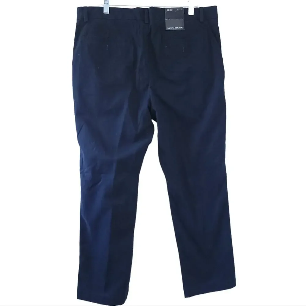 NEW Banana Republic Black Chino Pants 36x30 Flat Front, 100% Cotton, Casual